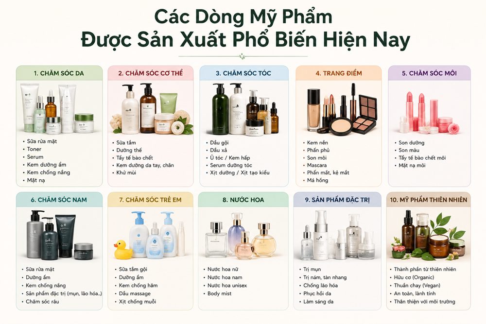 Các Dòng Mỹ Phẩm Được Sản Xuất Phổ Biến Hiện Nay
