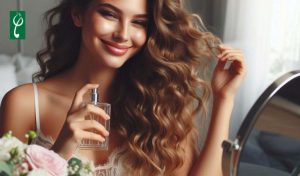 Xịt nước hoa lên tóc
