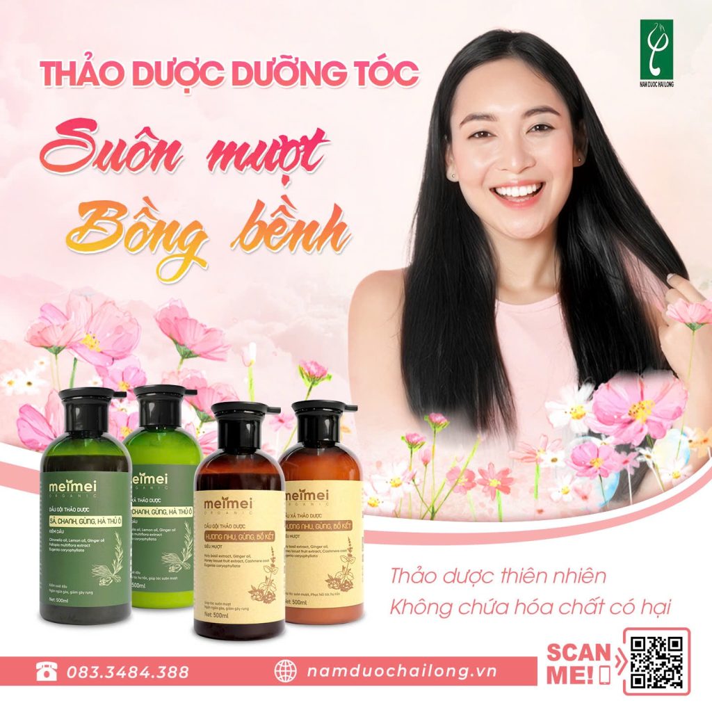 Dầu gội thảo dược Meimei được sản xuất bởi Nam Dược Hải Long gia công dầu gội uy tín