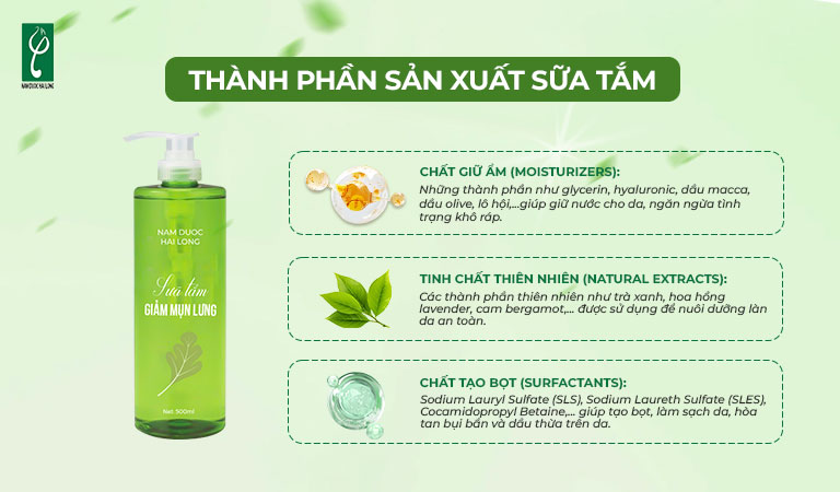 Thành phần được sử dụng để sản xuất sữa tắm trọn gói gia công sữa tắm trọn gói