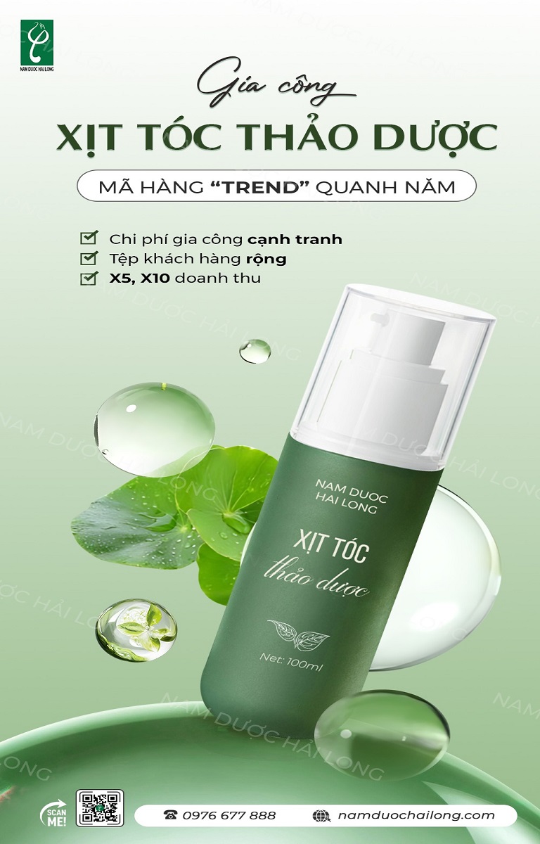 Nam dược Hải Long gia công xịt kích mọc tóc chất lượng, đảm bảo pháp lý