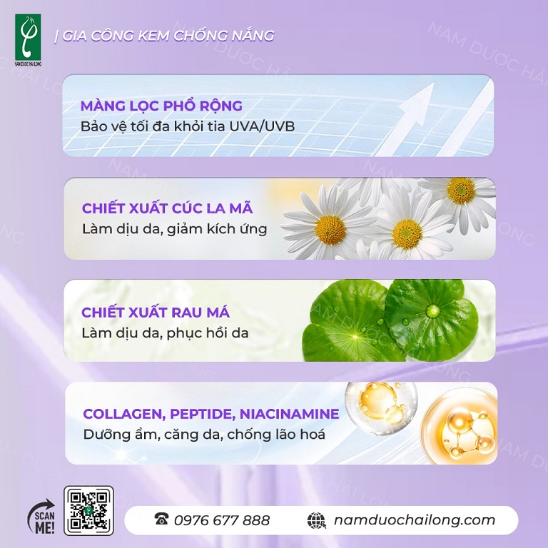 Báo giá gia công kem chống nắng tại Nam dược Hải Long minh bạch và rõ ràng theo từng dòng sản phẩm