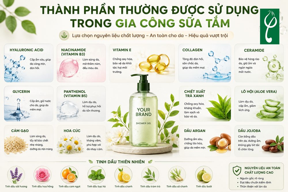 Thành Phần Thường Được Sử Dụng Trong Gia Công Sữa Tắm