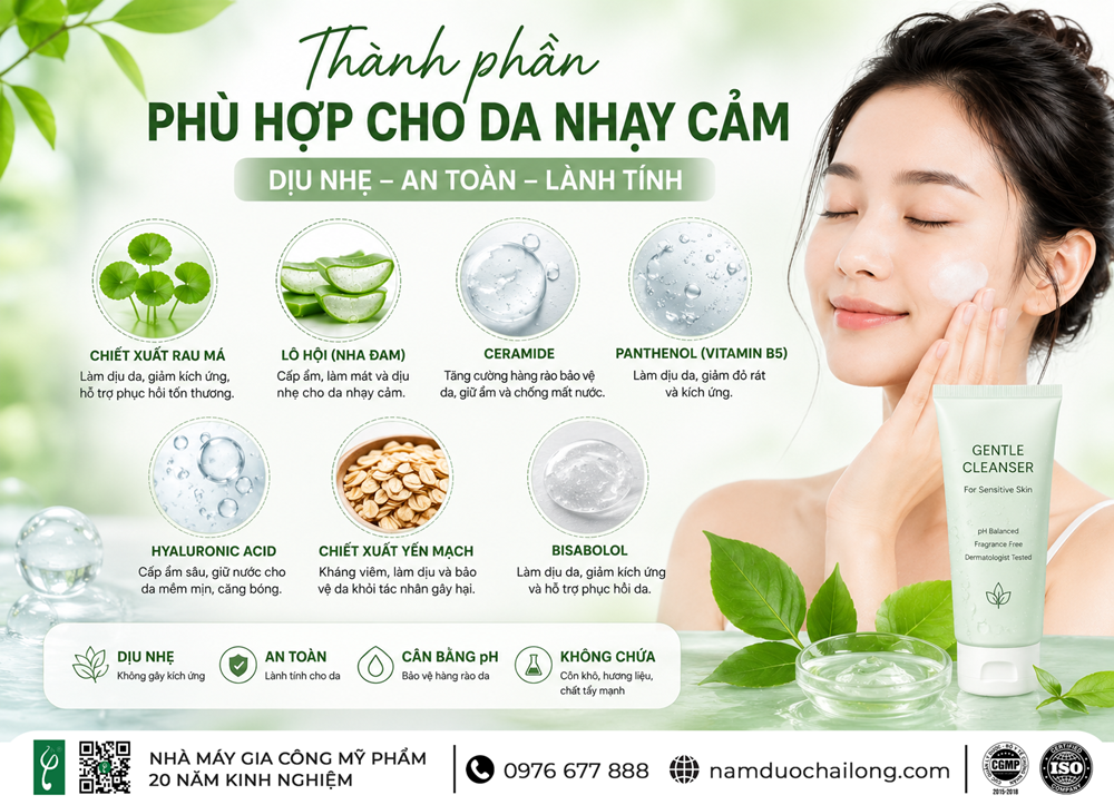 Thành phần phù hợp cho da nhạy cảm