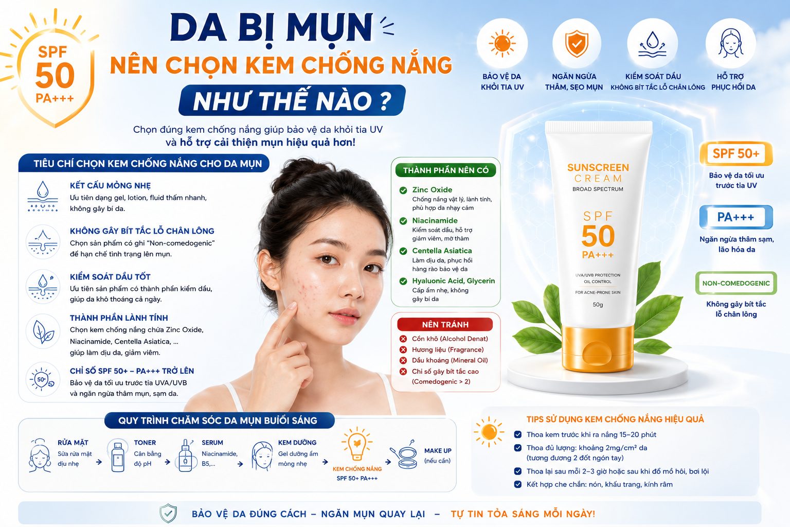 Da Mụn Nên Chọn Kem Chống Nắng Như Thế Nào