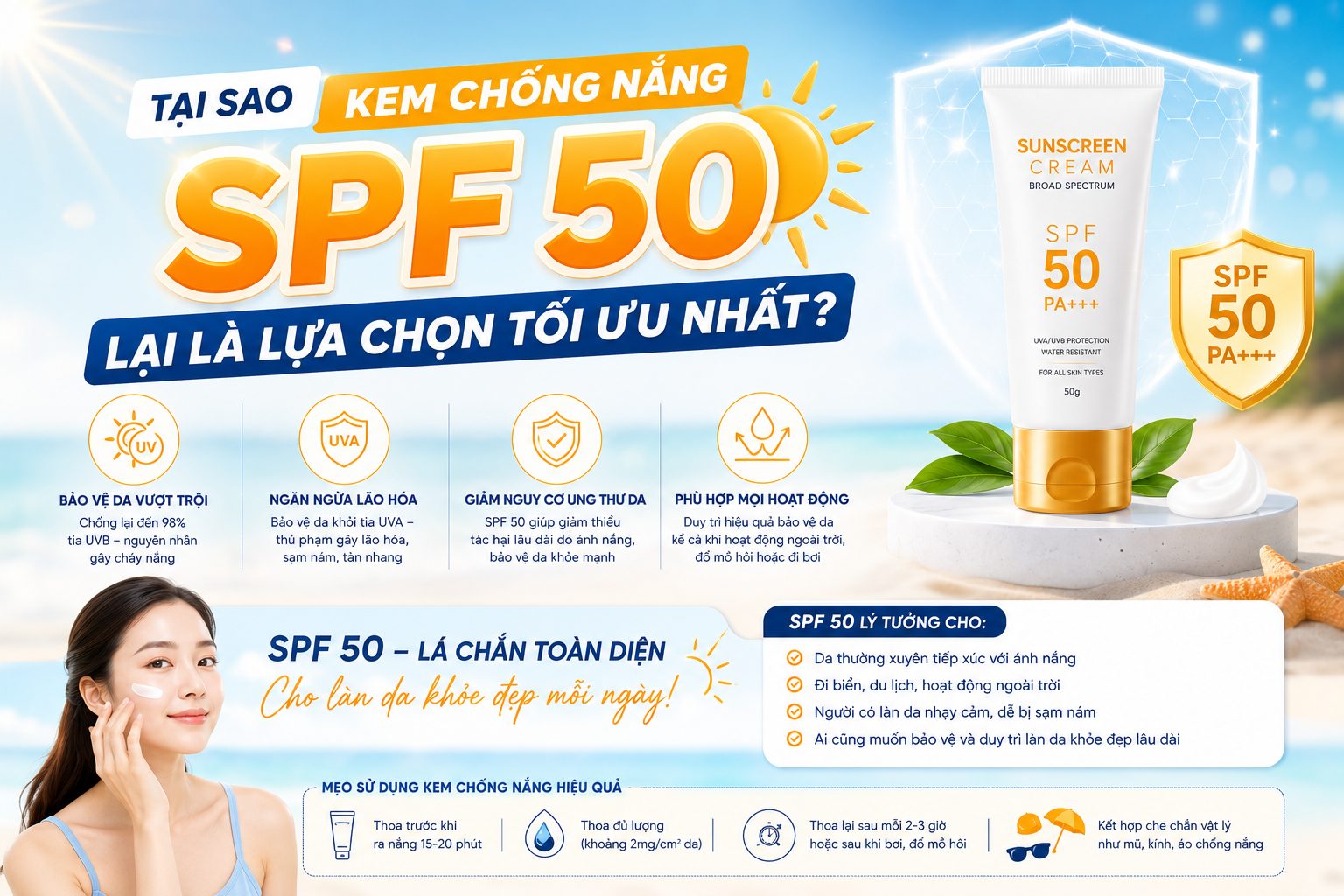 Hướng dẫn chọn kem chống nắng SPF 50 Tại sao kem chống nắng SPF 50 lại là lựa chọn tối ưu nhất?