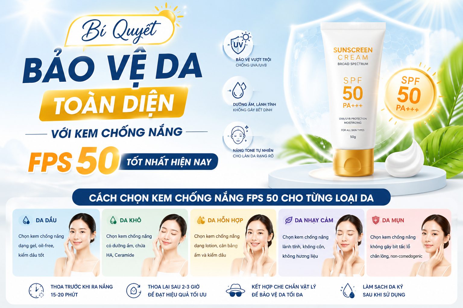 Hướng dẫn chọn kem chống nắng SPF 50 Kem chống nắng SPF 50