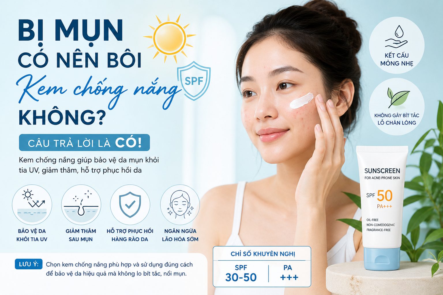 Bị Mụn Có Nên Bôi Kem Chống Nắng Không