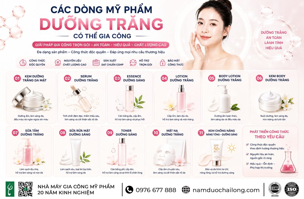 Các Dòng Mỹ Phẩm Dưỡng Trắng Có Thể Gia Công