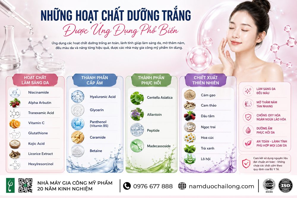 Gia Công Mỹ Phẩm Trắng Da Trọn Gói Chuẩn CGMP - OEM/ODM Những Hoạt Chất Dưỡng Trắng Được Ứng Dụng Phổ Biến