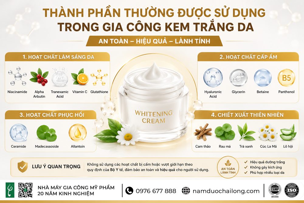 Gia Công Kem Trắng Da Uy Tín – Gia Công Kem Dưỡng Trắng Theo Yêu Cầu Trọn Gói Thành Phần Thường Được Sử Dụng Trong Gia Công Kem Trắng Da