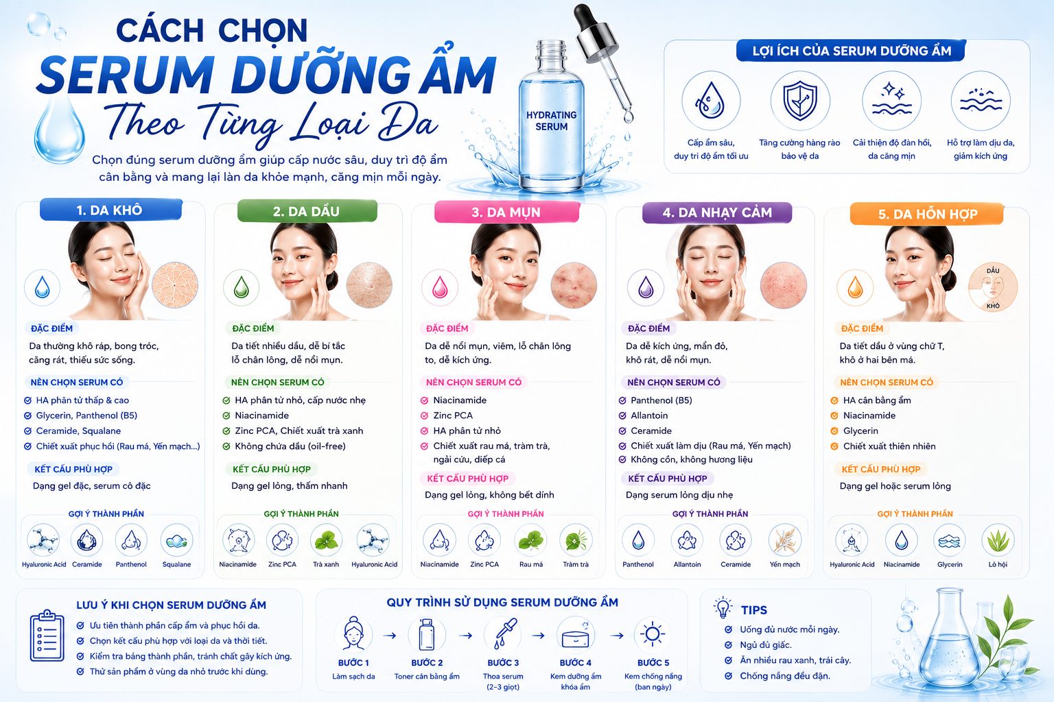 Serum Dưỡng Ẩm Là Gì? Công Dụng, Cách Chọn Và Cách Dùng Hiệu Quả Cho Từng Loại Da Cách chọn serum dưỡng ẩm theo từng loại da