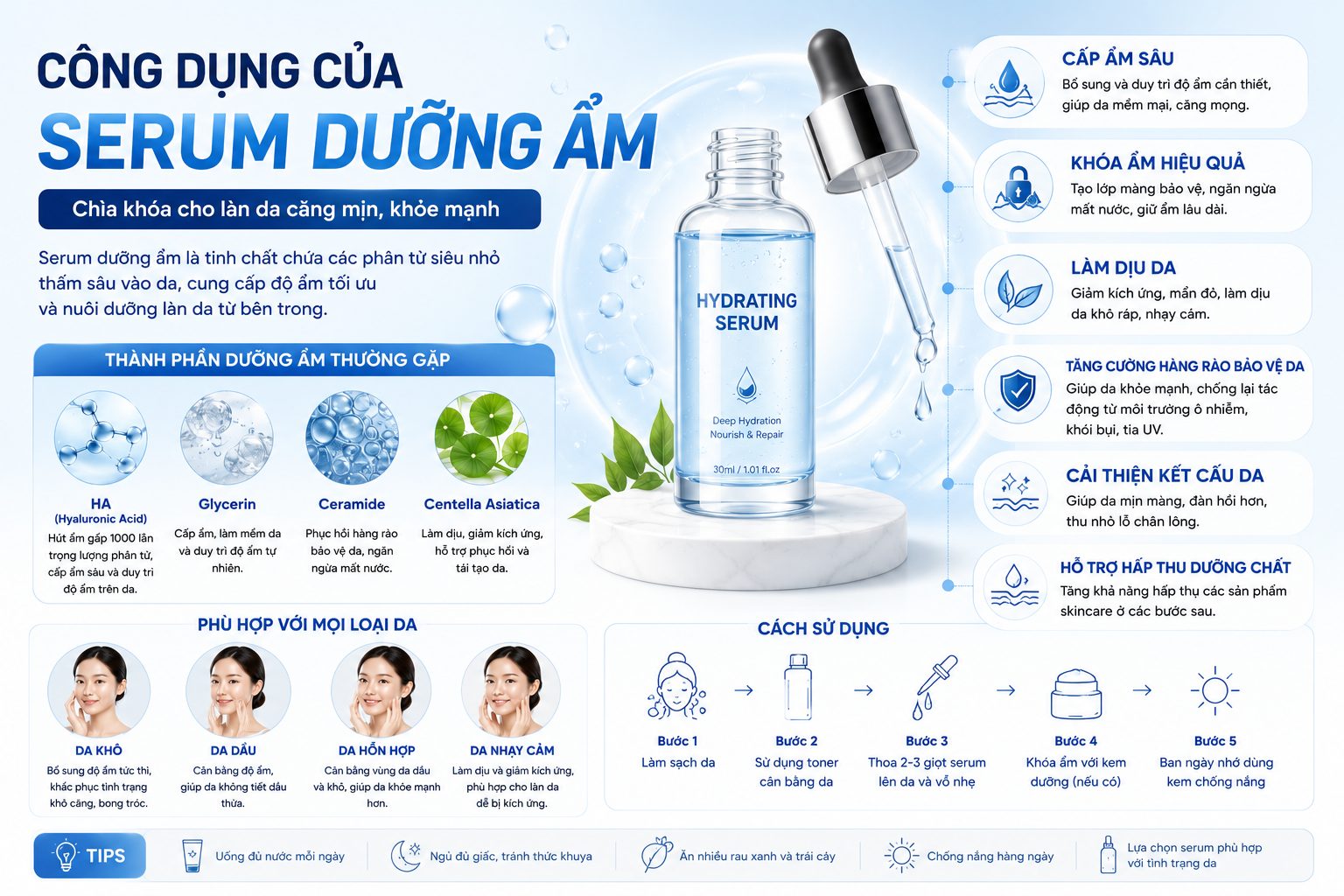 Serum Dưỡng Ẩm Là Gì? Công Dụng, Cách Chọn Và Cách Dùng Hiệu Quả Cho Từng Loại Da cong dụng của serum dưỡng ẩm