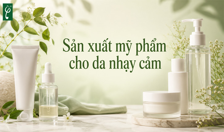Sản xuất mỹ phẩm cho da nhạy cảm với công thức dịu nhẹ, nguyên liệu chọn lọc và quy trình kiểm soát chất lượng nghiêm ngặt.