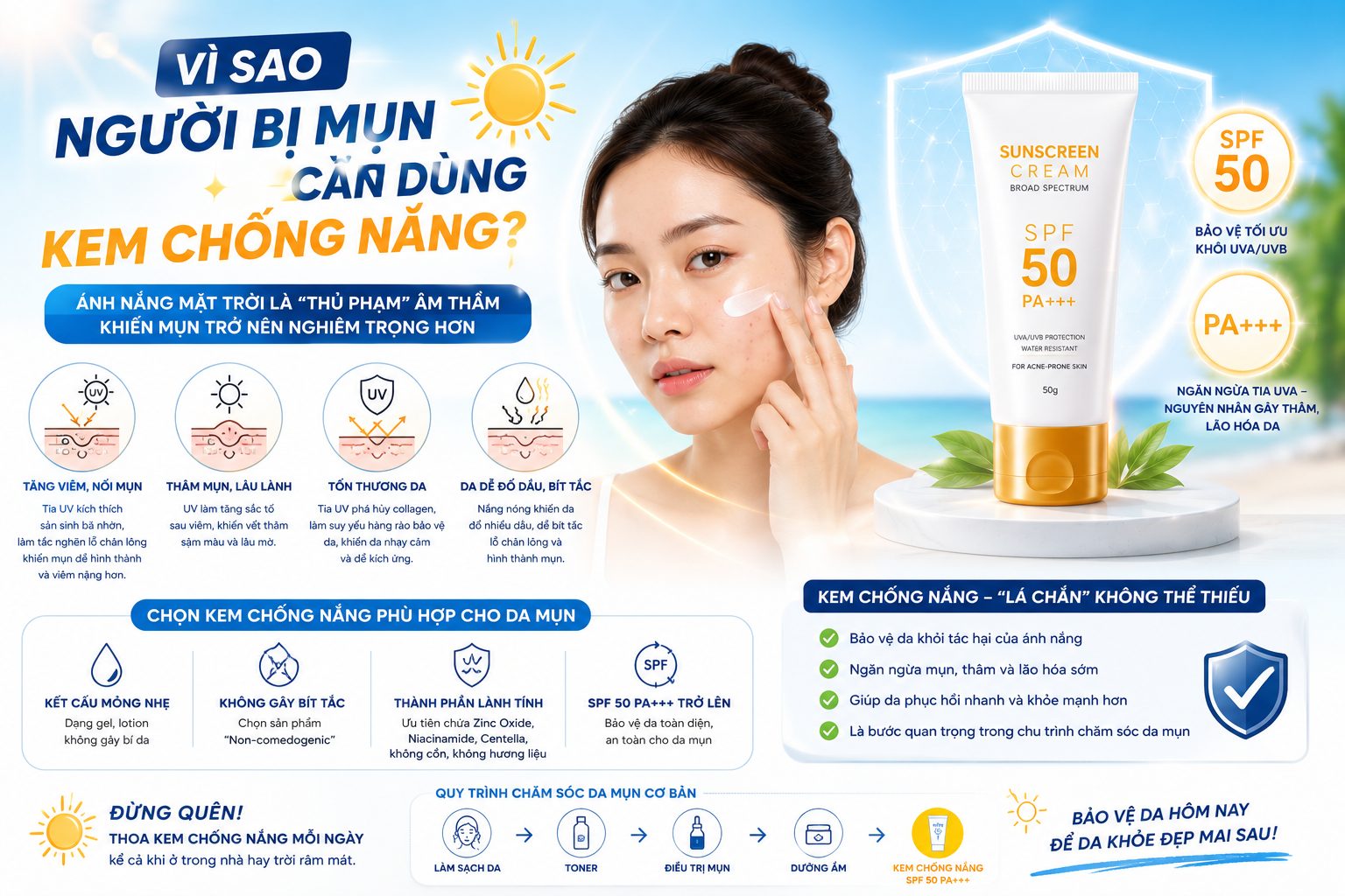 Vì Sao Người Bị Mụn Cần Dùng Kem Chống Nắng