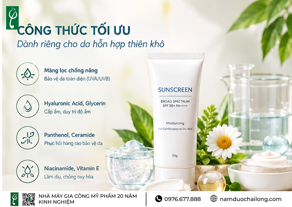 Gia Công Kem Chống Nắng Cho Da Hỗn Hợp Thiên Khô | Nam Dược Hải Long Gia Công Kem Chống Nắng Cho Da Hỗn Hợp Thiên Khô