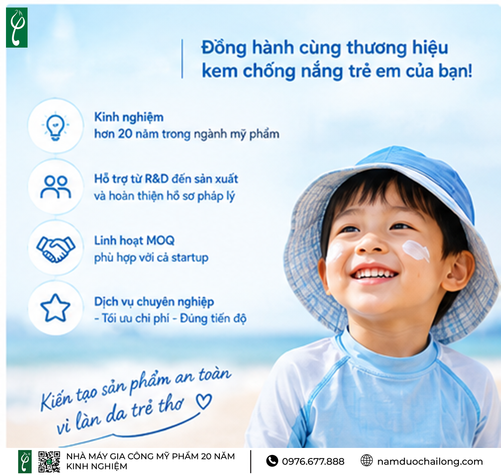 Gia Công Kem Chống Nắng Cho Trẻ Em Theo Yêu Cầu, Thương Hiệu Riêng Gia Công Kem Chống Nắng Cho Trẻ Em