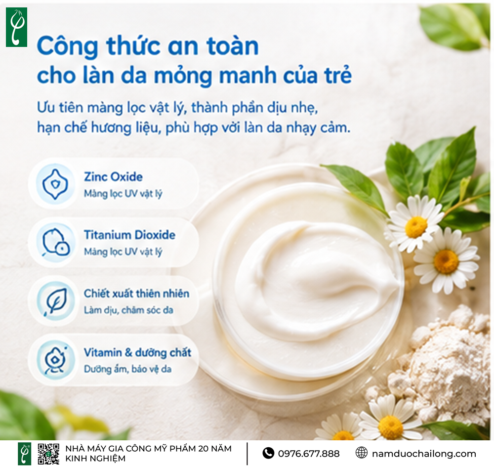 Gia Công Kem Chống Nắng Cho Trẻ Em Theo Yêu Cầu, Thương Hiệu Riêng Gia Công Kem Chống Nắng Cho Trẻ Em