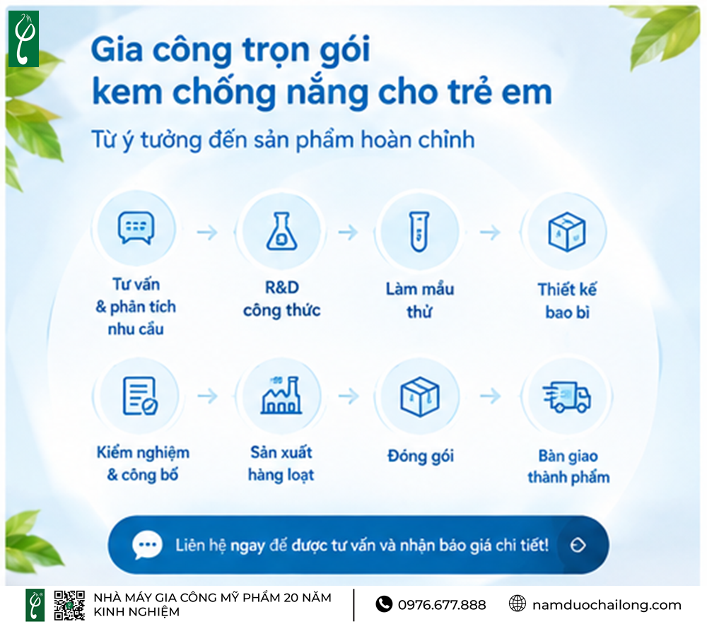 Gia Công Kem Chống Nắng Cho Trẻ Em Theo Yêu Cầu, Thương Hiệu Riêng Gia Công Kem Chống Nắng Cho Trẻ Em