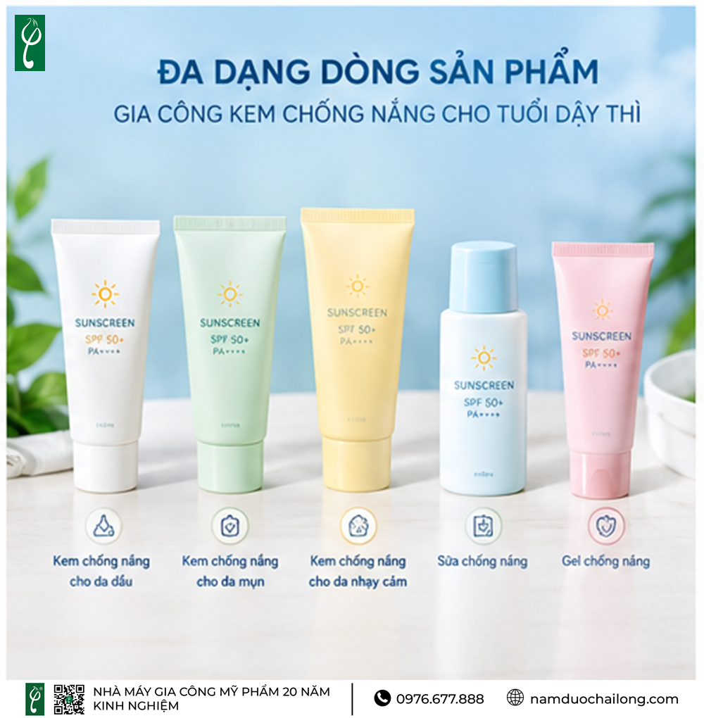 Gia Công Kem Chống Nắng Cho Tuổi Dậy Thì Trọn Gói, Theo Yêu Cầu Gia Công Kem Chống Nắng Cho Tuổi Dậy Thì