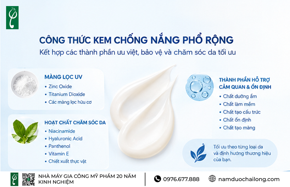 Gia Công Kem Chống Nắng Phổ Rộng Trọn Gói | OEM & ODM Gia Công Kem Chống Nắng Phổ Rộng