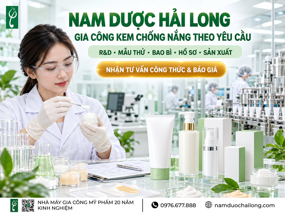 Gia công kem chống nắng cho da hỗn hợp thiên dầu
