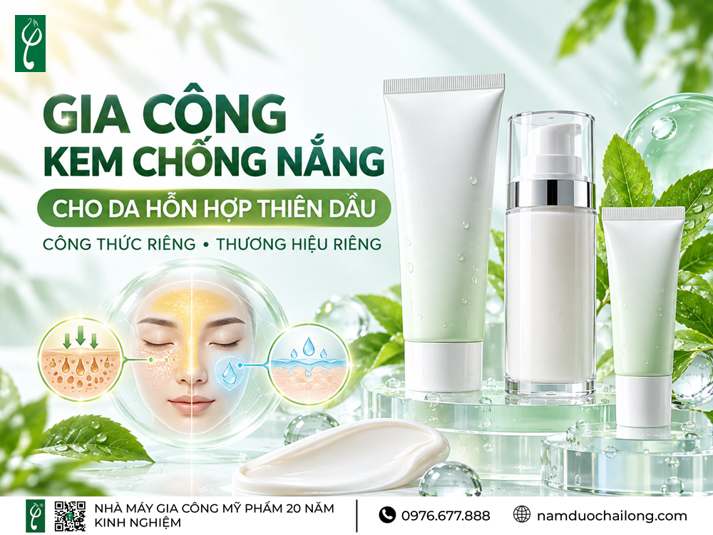 Gia công kem chống nắng cho da hỗn hợp thiên dầu