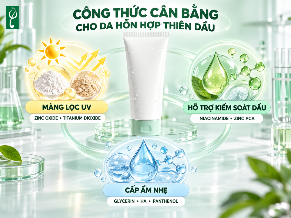 Gia công kem chống nắng cho da hỗn hợp thiên dầu
