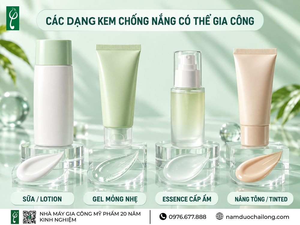 Gia công kem chống nắng cho da hỗn hợp thiên dầu