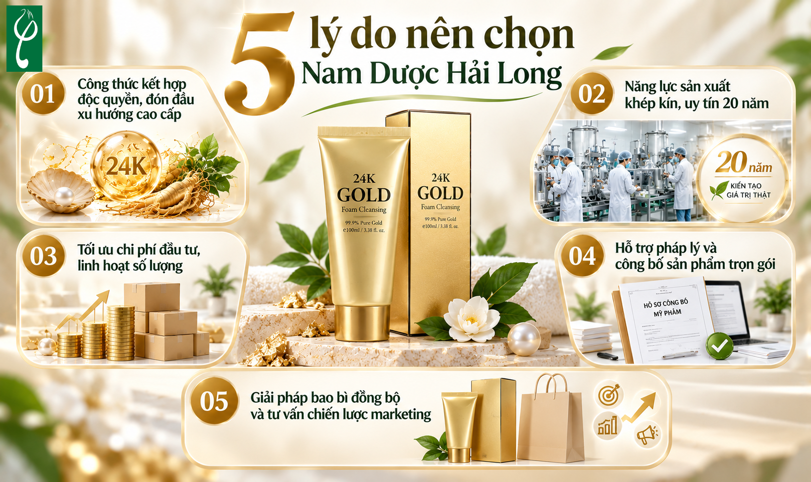 5 lý do nên chọn Nam Dược Hải Long là đối tác gia công sữa rửa mặt vàng 24K