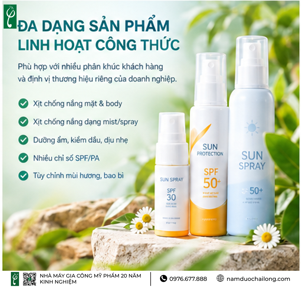 Gia Công Xịt Chống Nắng Theo Yêu Cầu, Trọn Gói A-Z gia công xịt chống nắng