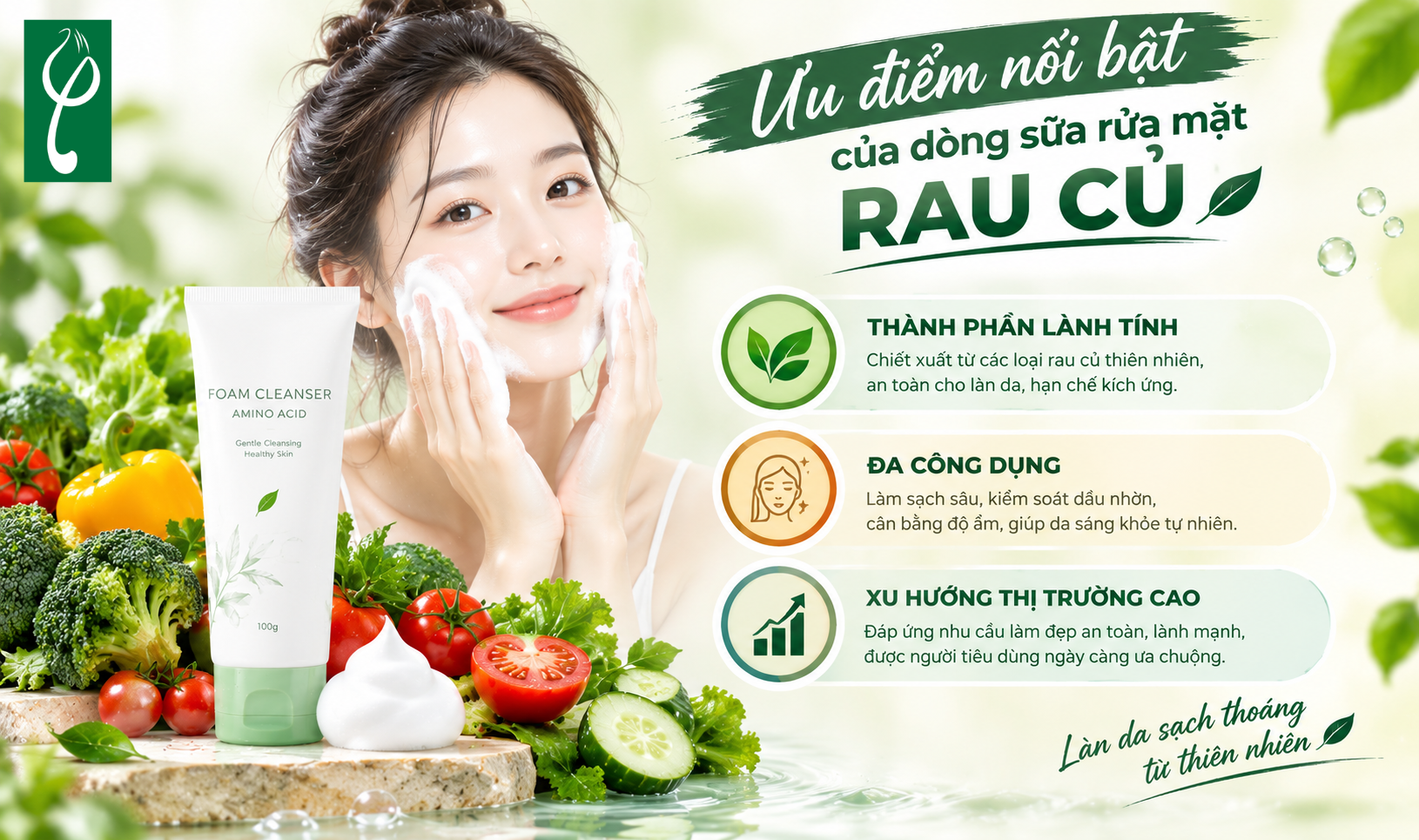 Dịch vụ gia công sữa rửa mặt rau củ - Lành tính, Chiết xuất thiên nhiên ưu điểm của sửa rửa mặt rau củ