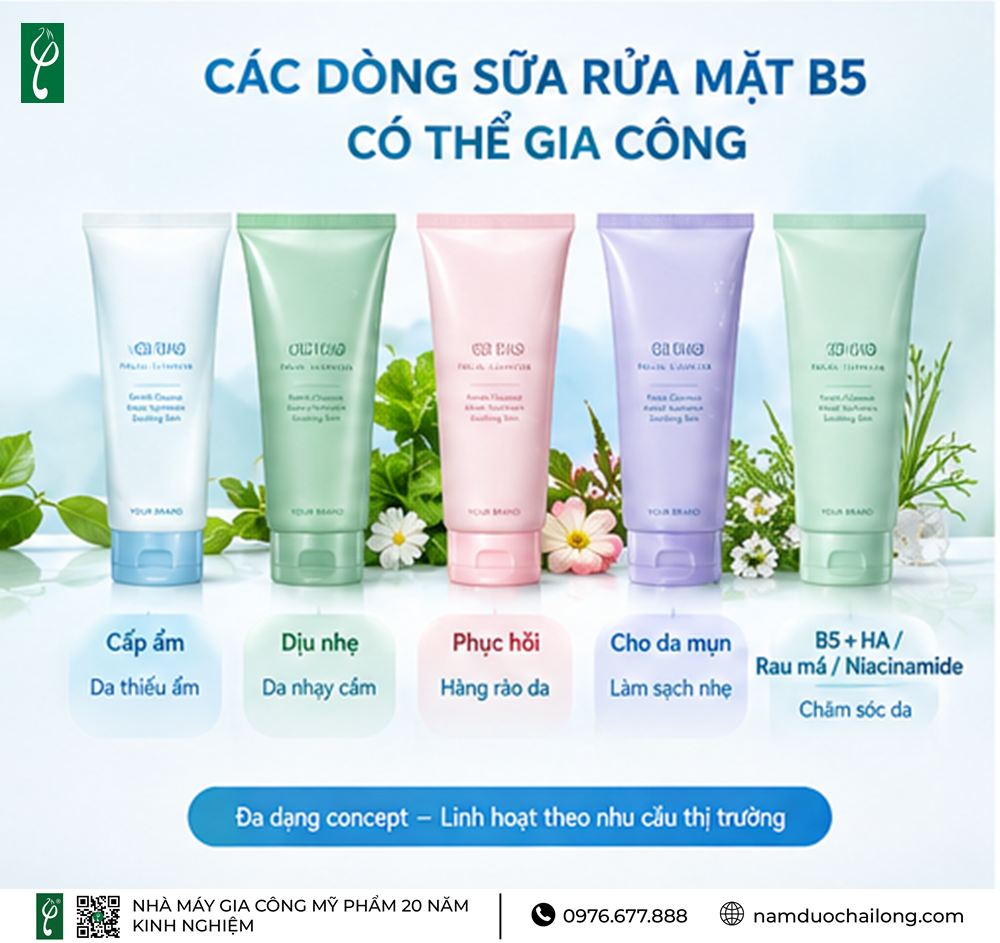Gia Công Sữa Rửa Mặt B5 Trọn Gói, Công Thức Theo Yêu Cầu Gia Công Sữa Rửa Mặt B5