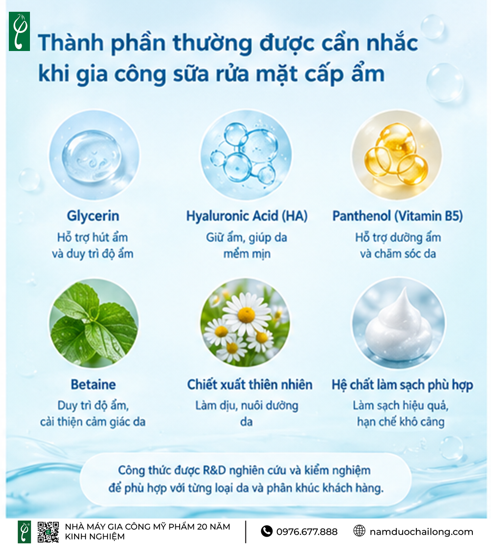 Gia Công Sữa Rửa Mặt Cấp Ẩm Theo Yêu Cầu Gia Công Sữa Rửa Mặt Cấp Ẩm