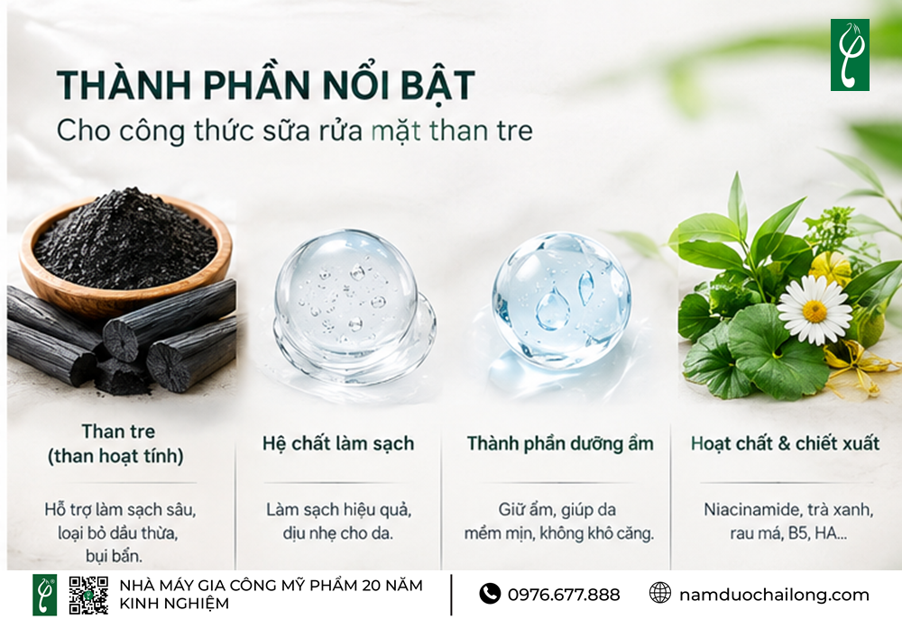 Gia Công Sữa Rửa Mặt Than Tre Theo Yêu Cầu, Trọn Gói Gia Công Sữa Rửa Mặt Than Tre
