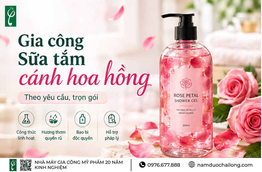 Gia Công Sữa Tắm Cánh Hoa Hồng Theo Yêu Cầu, Trọn Gói Gia Công Sữa Tắm Cánh Hoa Hồng