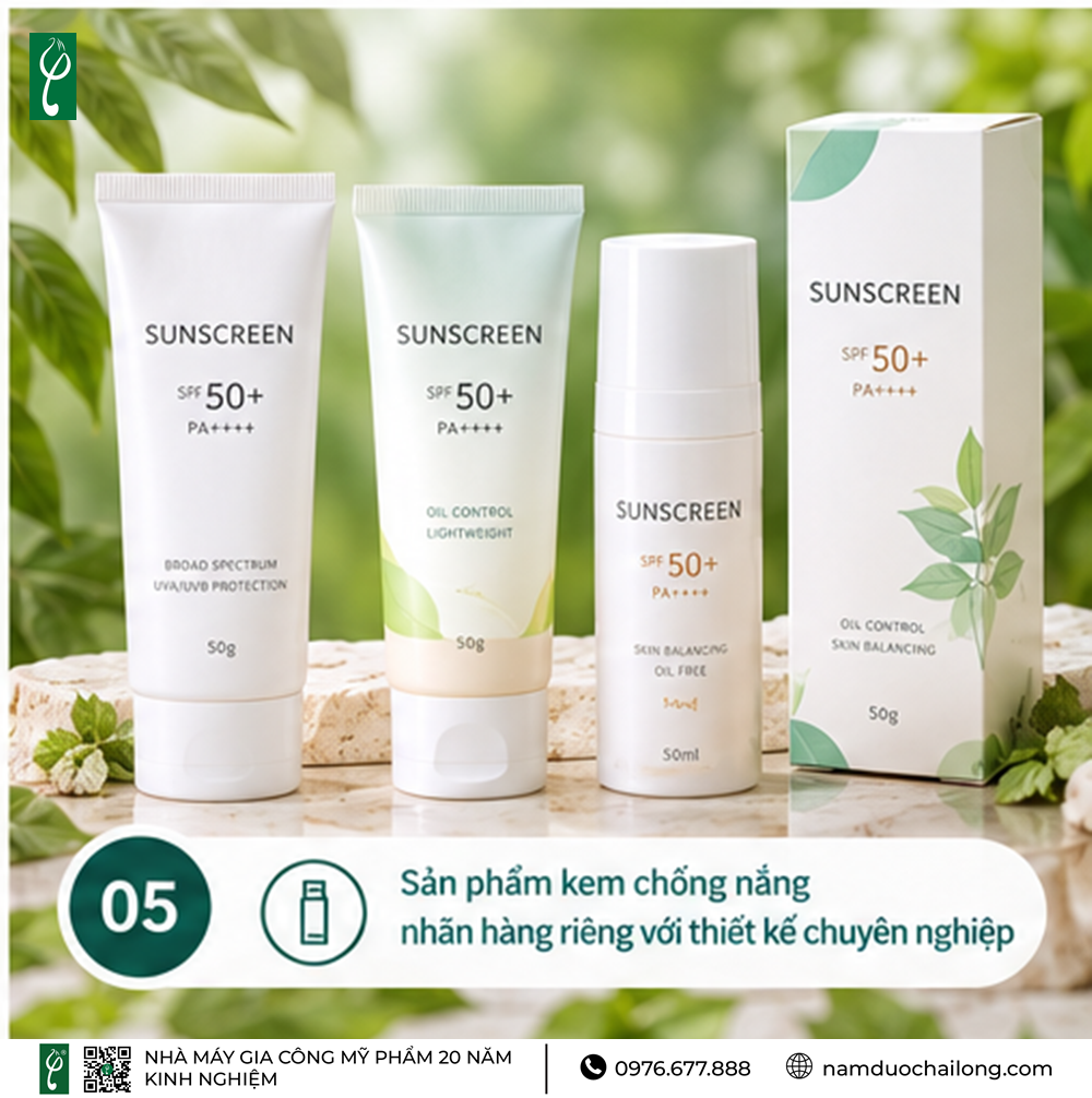 Gia công kem chống nắng dành cho da hỗn hợp thiên dầu