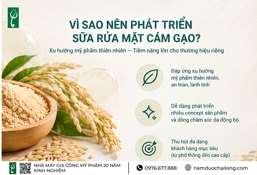Gia Công Sữa Rửa Mặt Cám Gạo Trọn Gói, Công Thức Riêng gia công sữa rửa mặt cám gạo